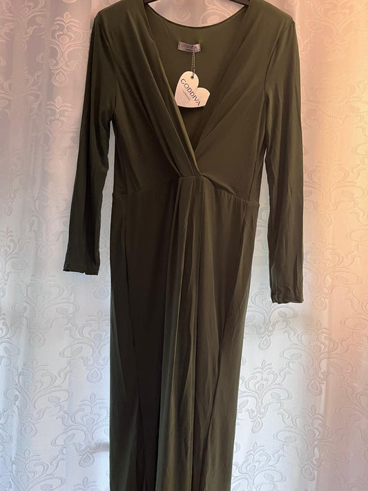 Robe moulante élégante verte à manches longues – Fente chic